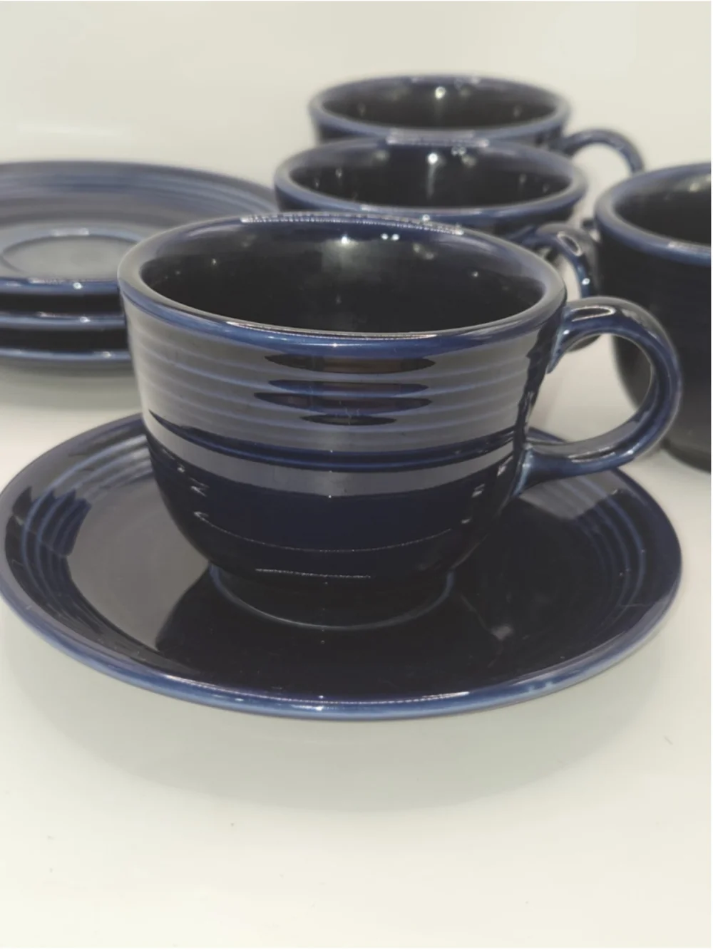 Vintage 4-Piece Fiesta Cobalt Blue Cup & Saucer Set USA Homer Laughlin